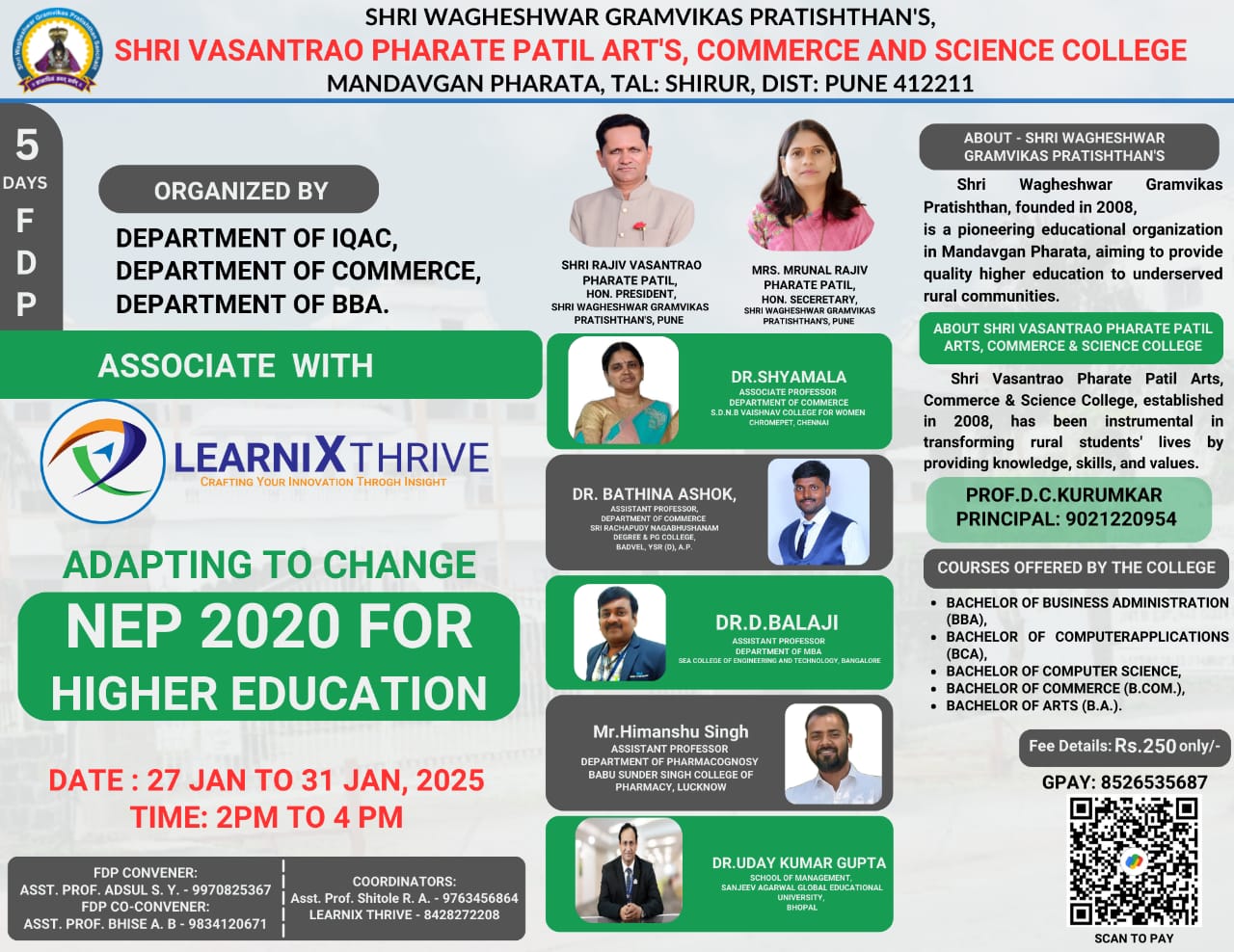 5-Day FDP on Adapting to change : NEP 2020 in Higher Education 2025